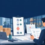 Рабочий стол B2B-заказа с коробками, календарем, документами и схемой отмены заказа